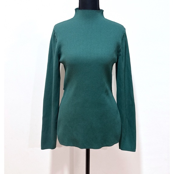 EUC Aritzia Babaton Sculpt Knit Tie-Back Longsleeve Mock Neck Ribbd Knit Sweater - Picture 2 of 12